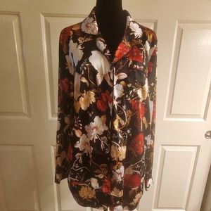 Floral Print Satin Long Sleeve Notch Collar Top and Shorts Pajama Set